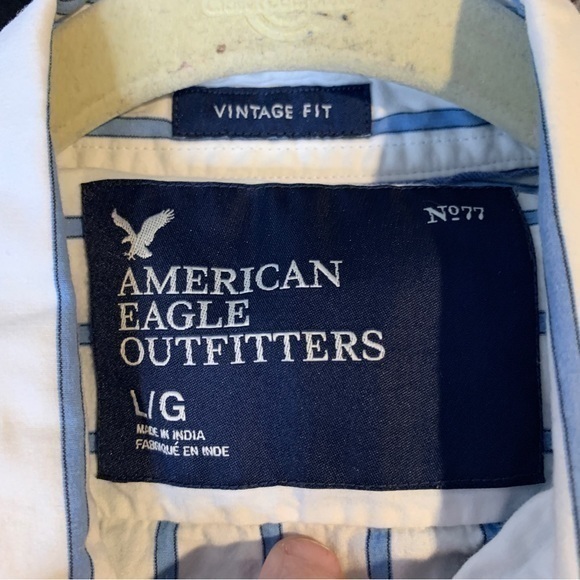 American Eagle Vintage Fit‎ Men Blue White Striped Button Down Shirt Size Large - Picture 7 of 7
